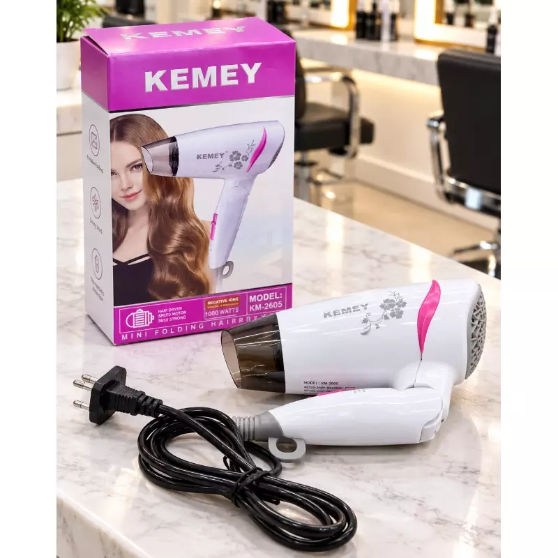 سشوار مسافرتی کیمی kemei مدل km-2605 تاشو 1000 وات 37330