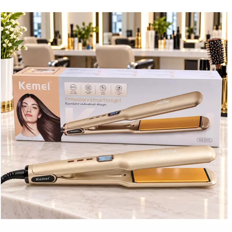 اتو مو حرفه ای کیمی kemei مدل km-3155 صفحه سرامیکی طلایی 37288